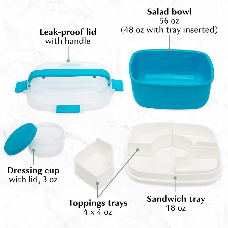 Goodful Stackable Lunch Box Container, Bento Style Food Storage with Removeable Compartments for Sandwich, Snacks, Toppings & Dressing, Leak-Proof and Made without BPA, 56-Ounce, Blue - Image 4